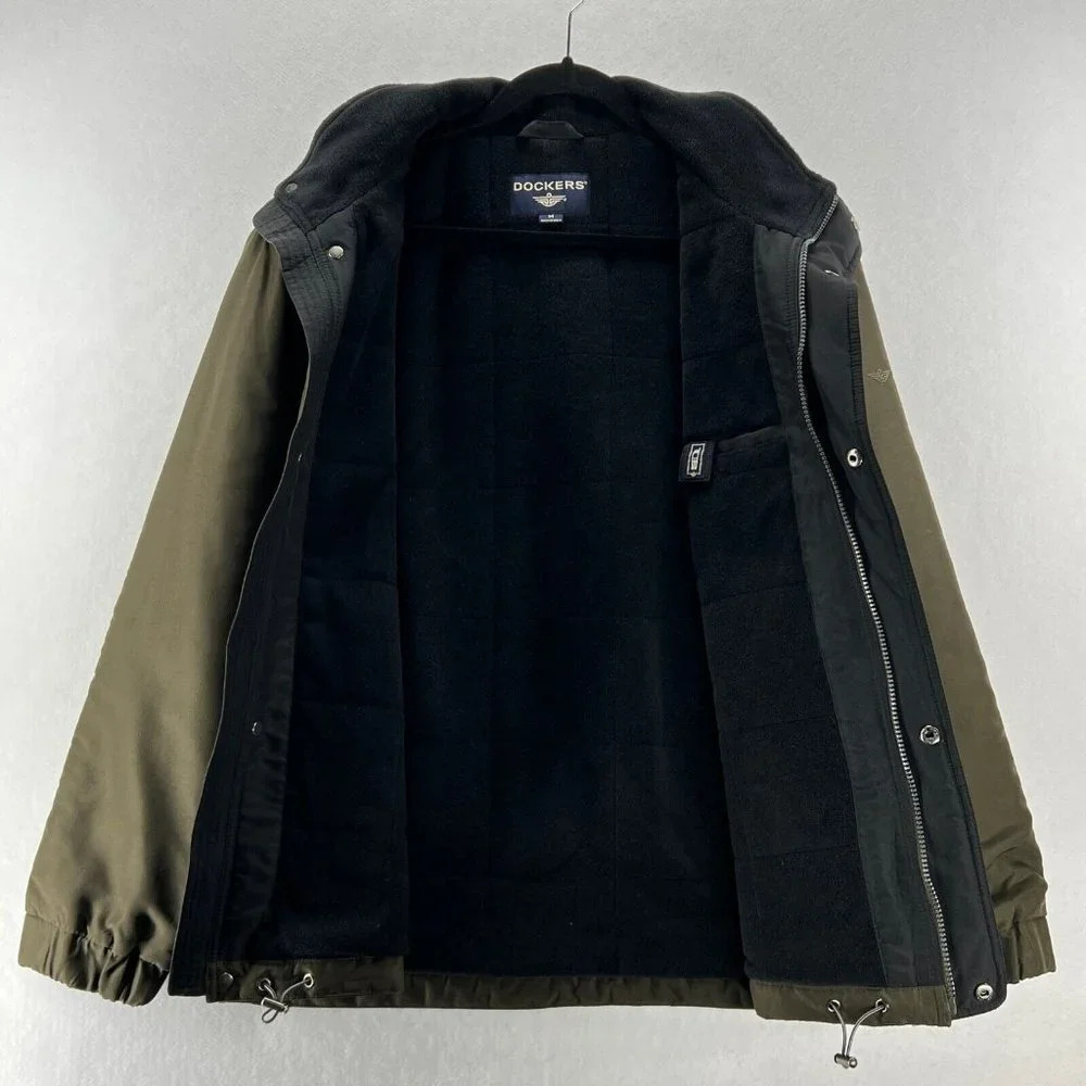 Dockers Soft Shell Jacket Mens Size M Full Zip Snap Fleece Lined Khaki Green - Picture 2 of 11